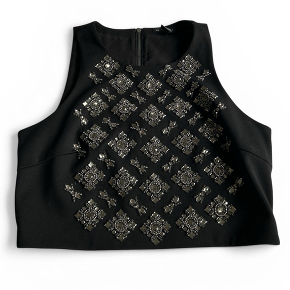 Club Monaco Black Crop Top with Silver Beaded Accents - Picture 2 of 8